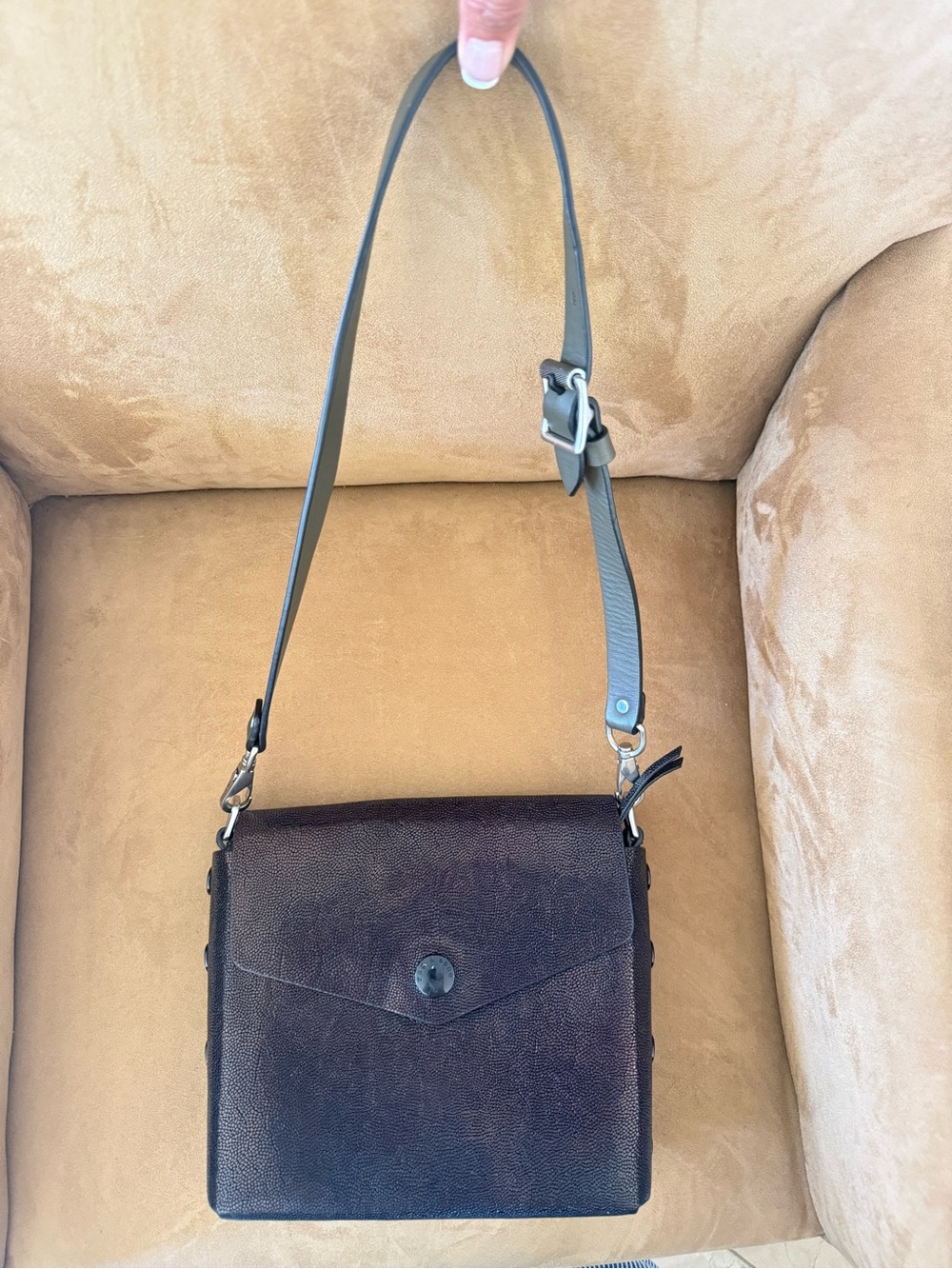 rag & bone silver hardware on tan suede interior